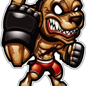 Fearless Boxer Dog Fighter American Pitbull Terrier With Boxing Gloves Displaying Fighting Attitude With Raised Pointing Finger Vinyl Sticker