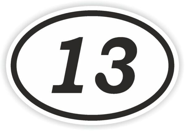13 Thirteen Number Oval Numbers 1 To 21 vinyl sticker