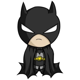 Scowling doodle with a big round head and a glare. Because he's Batman, he does not need any powers except for the power to melt your heart.