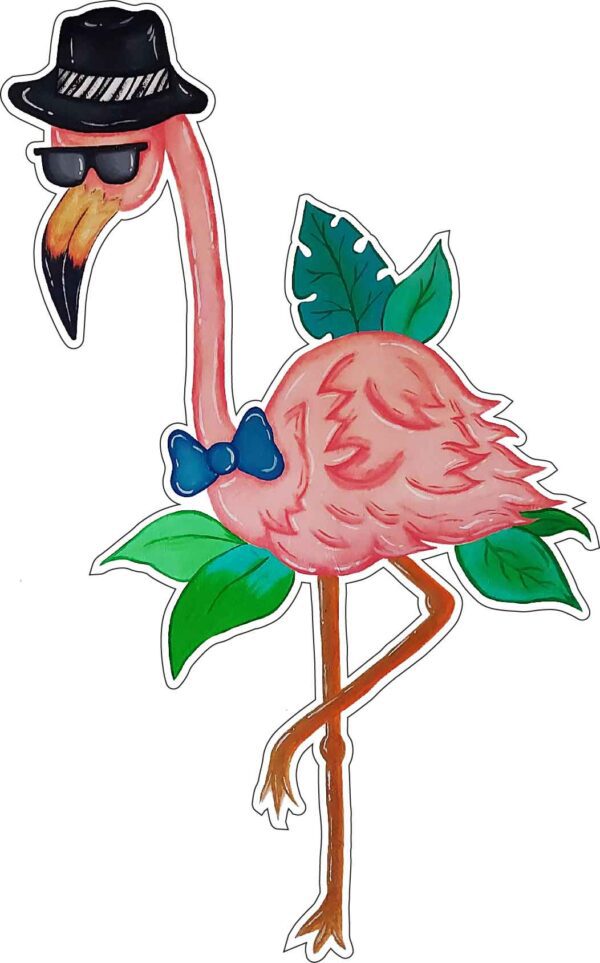 Dapper Gentleman Flamingo Dressed Up For Night Party With Hat And Black Stylish Sunglasses Trendy Hybrid Animal Art Vinyl Sticker