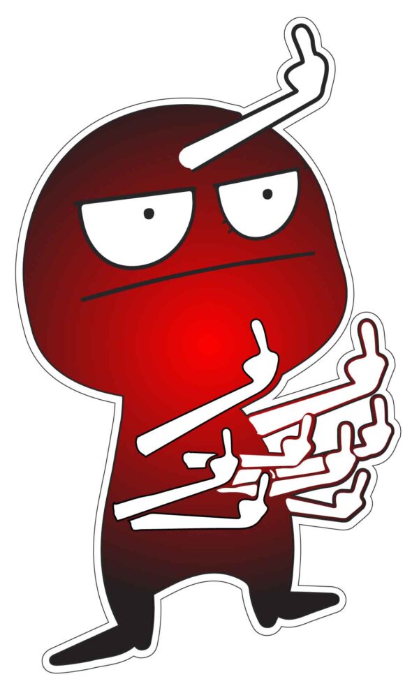 I Hate Everyone Meme Angry Red Guy With Multiple Middle Fingers Offensive Doodle Sarcastic Antisocial Attitude vinyl sticker