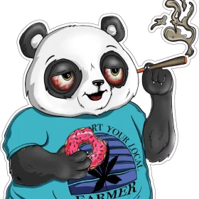 Puff Puff Panda Funny Bear Smoking Weed And Wearing Streetwear Eating Marijuana Donut Cannabis Culture Support Your Local Farmer Message vinyl sticker