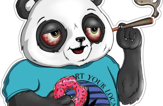 Puff Puff Panda Funny Bear Smoking Weed And Wearing Streetwear Eating Marijuana Donut Cannabis Culture Support Your Local Farmer Message vinyl sticker