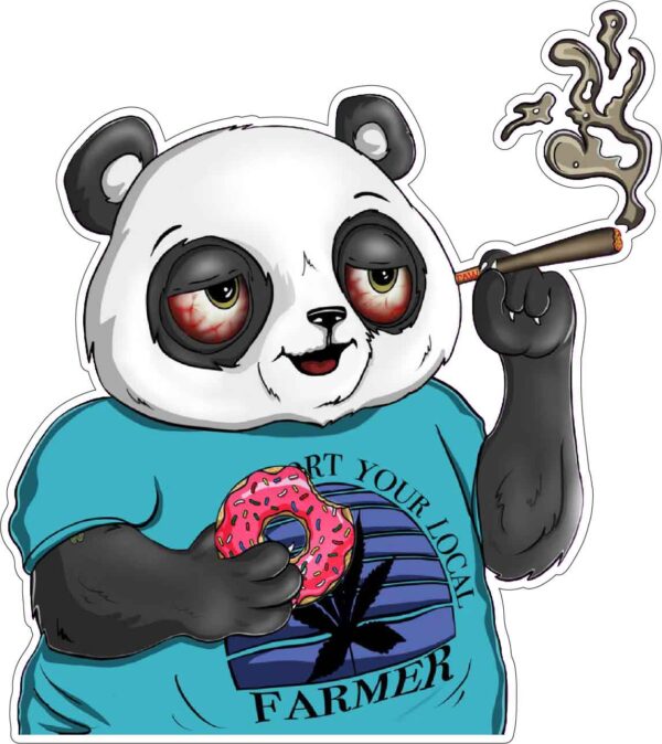 Puff Puff Panda Funny Bear Smoking Weed And Wearing Streetwear Eating Marijuana Donut Cannabis Culture Support Your Local Farmer Message vinyl sticker