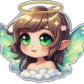 Cute Elf Girl Of Magic World Chibi Angel Of Fantasy Story Fairy Princess Of Celestial Heavens Manga Cartoon Fairytale vinyl sticker