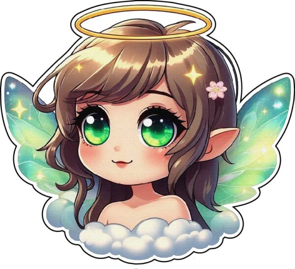 Cute Elf Girl Of Magic World Chibi Angel Of Fantasy Story Fairy Princess Of Celestial Heavens Manga Cartoon Fairytale vinyl sticker