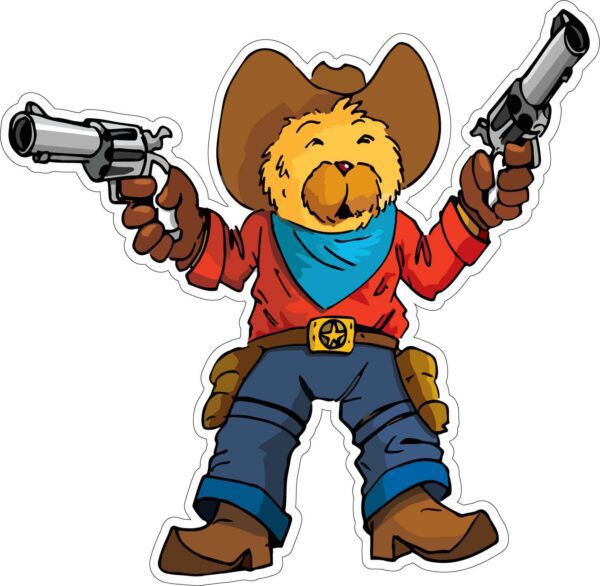 Teddy Bear Cowboy Wild West Wonders Gunslinger Grizzly With Hat Funny Animal Gangster Adventure Cartoon Vinyl Sticker