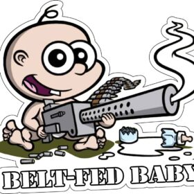 Belt-Fed Baby With Submachine Gun Cute Gangster Daring Bottle Breaker Funny Baby On Board Vinyl Sticker