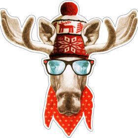 Canadian Hipster Moose in Glasses and Touque Bandana vinyl sticker