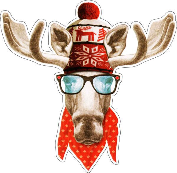 Canadian Hipster Moose in Glasses and Touque Bandana vinyl sticker