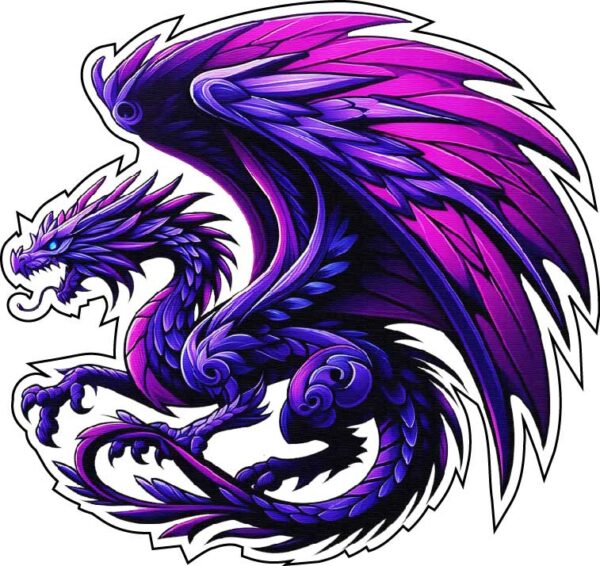 Wild Purple Dragon Cybernetic Angry Warrior Power And Fury Symbol Creature Galaxy Indigo Fighter Of Fantasy World Cyber AI Design vinyl sticker