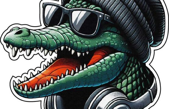 DJ Alligator With Stylish Baine Smiling Crocodile With Trendy Versace Sunglasses And Professional Headphones Ready To Rock The Swamp Crazy Animal Style vinyl sticker