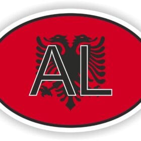 AL ALBANIA COUNTRY CODE OVAL FLAG STICKER.JPG