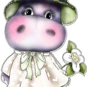Adorable Baby Hippopotamus Big Thoughtful Eyes Elegant Floral Hat Stylish Frock Purple Hippo Art vinyl sticker
