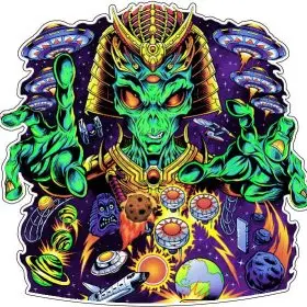Alien Overlord Psychedelic Retro Sci-Fi Space Monster UFO Galaxy Art Trippy Cosmic Horror Neon Extraterrestrial King Vaporwave Fantasy vinyl sticker