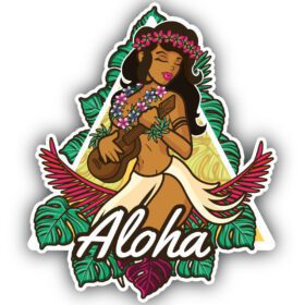 Aloha Hawaii Island Pretty Sexy Girl Singing Melodic Paradise Song and Playing Hawaiian Guitar vinyl sticker