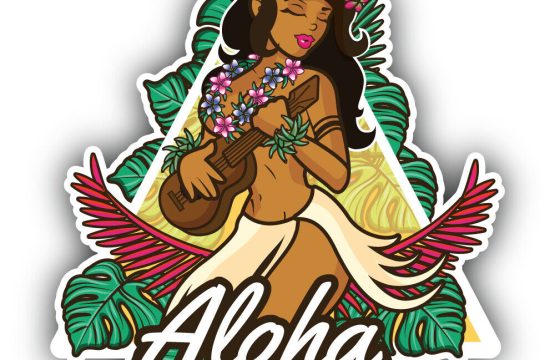 Aloha Hawaii Island Pretty Sexy Girl Singing Melodic Paradise Song and Playing Hawaiian Guitar vinyl sticker