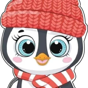 Arctic Fashionista Adorable Penguin Embracing Winter Chill Style Pink Scarf Hat vinyl sticker
