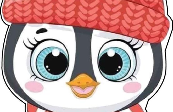 Arctic Fashionista Adorable Penguin Embracing Winter Chill Style Pink Scarf Hat vinyl sticker