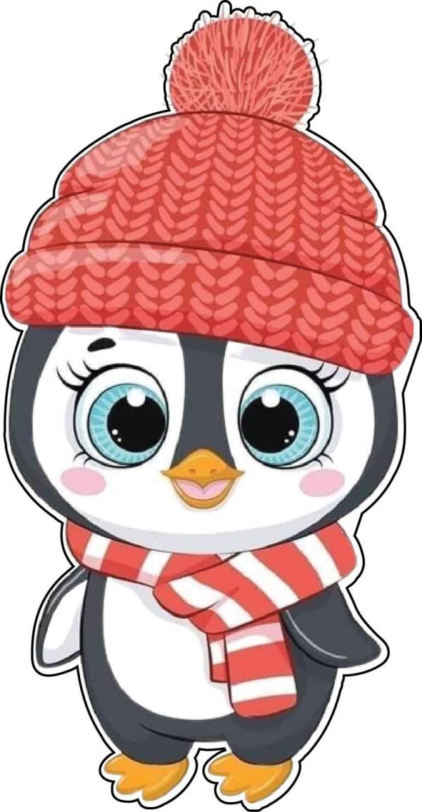 Arctic Fashionista Adorable Penguin Embracing Winter Chill Style Pink Scarf Hat vinyl sticker