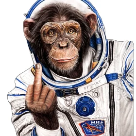 Wise Astro Chimp Caesar in Russian space costume - middle finger gesture vinyl sticker