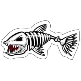 Aungry Skull Skeleton Fish Attack Printed Vinyl Sticker