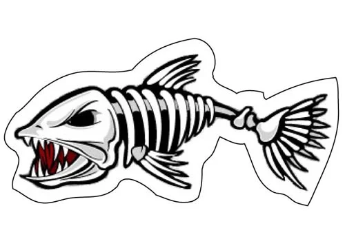 Aungry Skull Skeleton Fish Attack Printed Vinyl Sticker