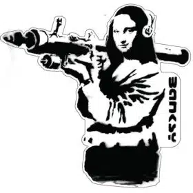 Banksy Mona Lisa With Attitude Pretty Girl Attacks With Panzerfaust Black White Urban Artwork Iconic Graffiti Style Street Art Pop Culture Creative Home Decor vinyl sticker