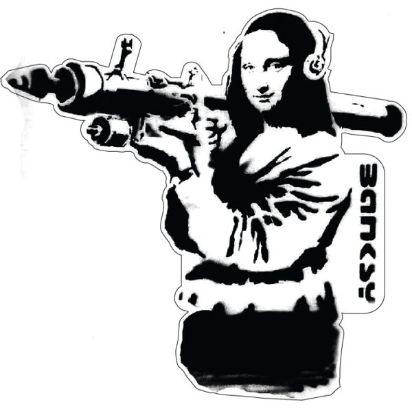 Banksy Mona Lisa With Attitude Pretty Girl Attacks With Panzerfaust Black White Urban Artwork Iconic Graffiti Style Street Art Pop Culture Creative Home Decor vinyl sticker