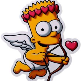 Cupid Bart Simpson Heart Crown Cute Love Cartoon Funny Valentine Vibes Retro 90s Cartoon Icon Kawaii vinyl sticker