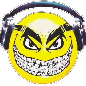 Bass Face DJ Emoticon Playing Wild Monster Smile Ultimate Music Party Rhythm Groove Musical Drug Euphoria Vinyl Sticker