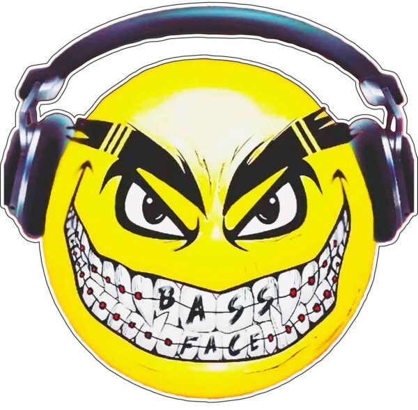 Bass Face DJ Emoticon Playing Wild Monster Smile Ultimate Music Party Rhythm Groove Musical Drug Euphoria Vinyl Sticker
