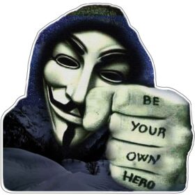Be Your Own Hero Guy Fawkes V For Vendetta Anonymous Masked Man With Fist Tattoo And Mountain Night vinyl sticker