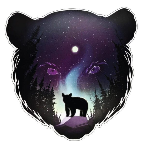 Bear Night With Full Moon Art Aurora Lights Design Vinyl Sticker