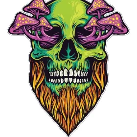 Spooky Green Skull With Poisonous Mushrooms In Eyeholes Magic Fungal Beard Art Vinyl Sticker