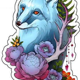 Beautiful-Blue-Foxy-With-Flowers-vinyl-sticker