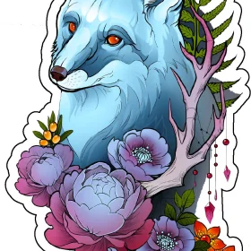 Beautiful-Blue-Foxy-With-Flowers-vinyl-sticker