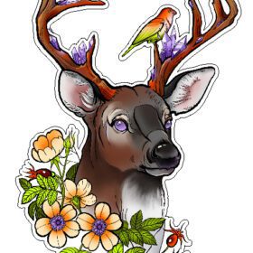 Beautiful-Deer-With-A-Bird-And-Flowers-vinyl-sticker