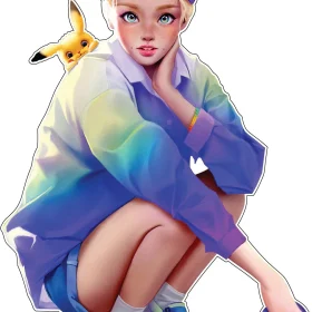 Beautiful Pokemon Girl With Bright Hair Bow Pikachu Trainer Vinyl Sticker