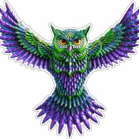 Blue Green Owl Magical Tribal Symbol Nocturnal Night Guardian Colored Feather Hunter Vinyl Sticker