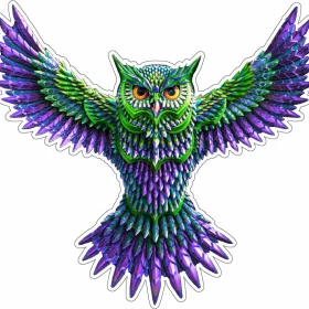 Blue Green Owl Magical Tribal Symbol Nocturnal Night Guardian Colored Feather Hunter Vinyl Sticker