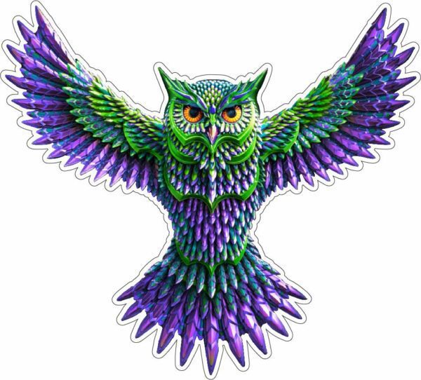 Blue Green Owl Magical Tribal Symbol Nocturnal Night Guardian Colored Feather Hunter Vinyl Sticker