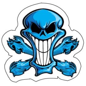 Blue Skull Smile Racing printed Vinyl Sticker
