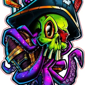Treasure Keeper Octopus Scary Pirate Nightmare Ocean Creature Fearsome Purple Sea Monster Oceanic Mystery Spirit Vinyl Sticker