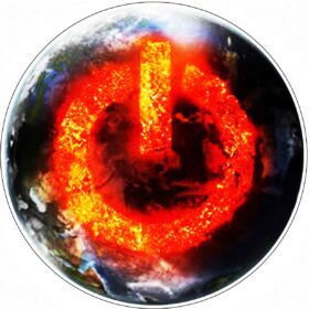 Burning Turn Off Computer Button Blues Earth Powerful Environmental Symbol of Greener Future vinyl sticker