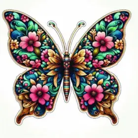 Floral Butterfly Colorful Boho Botanical Insect Vintage Folk Art Cute Aesthetic Nature vinyl sticker