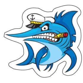 Captain marlin cigar smile sailing navy Atlantic sailfish Printed Vinyl Sticker
