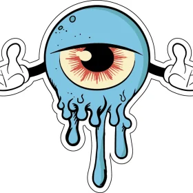 Cartoon-Blue-Dripping-Eye-With-Spread-Hands-vinyl-sticker