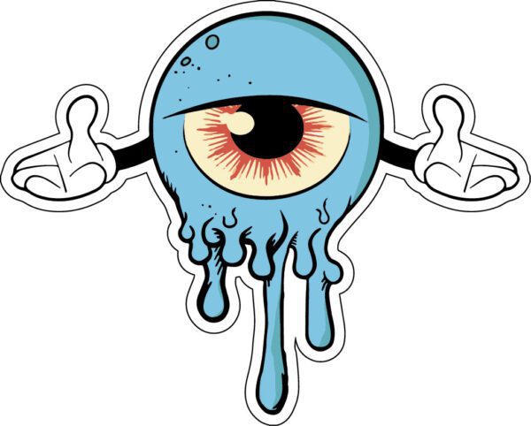 Cartoon-Blue-Dripping-Eye-With-Spread-Hands-vinyl-sticker