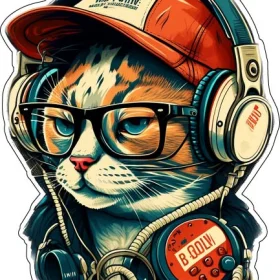 Adorable DJ Cat With Intelligent Glance Wearing a Trendy Cap, Fashionable Glasses And Funky Headphones Vinyl Sticker